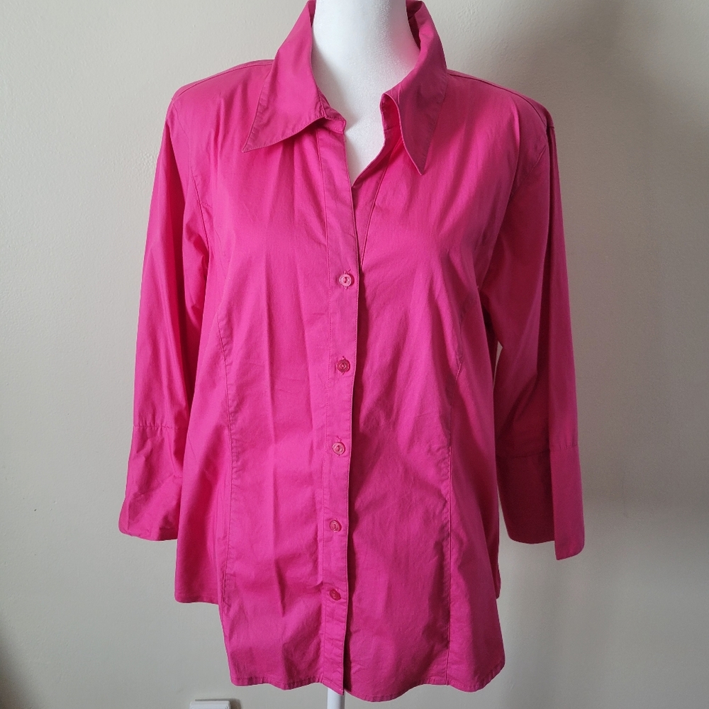 Dialogue Pink Button Down Shirt 3/4 Sleeves LGR